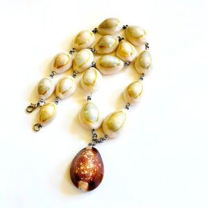 VTG Primitive Cowrie Shell Necklace beaded collar Hawaii Beach rare Natural 20"L